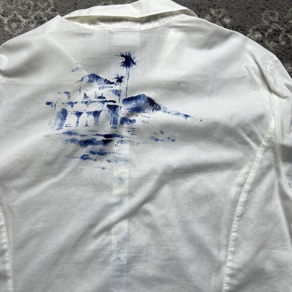 Chico's Button Up Shirt Blue White Floral Beach Hawaiian Blouse Top 3 XL/16 NWOT - Picture 8 of 8